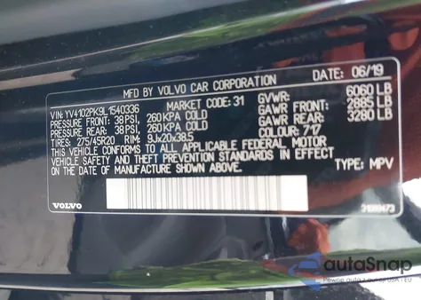 2020 Volvo Xc90 T5 Momentum 7 Passenger z USA, uszkodzony, nr VIN YV4102PK9L1540336